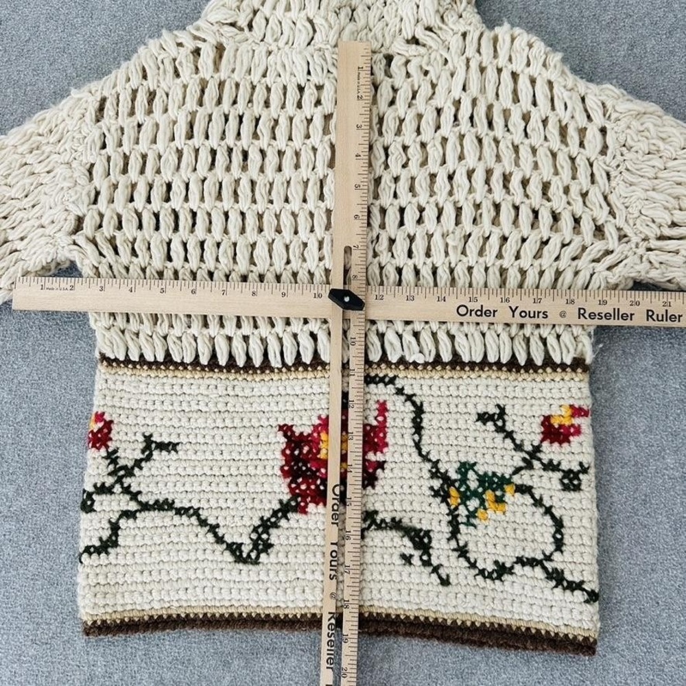 Free People Crochet Sweater Cream Floral Boho Zip Up Jacket Cardigan Hooded Wool - Picture 7 of 8